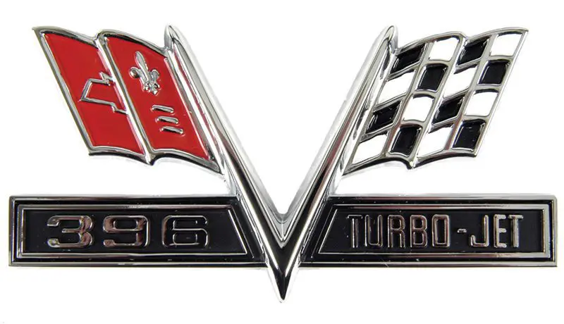 1965-1967 Chevrolet Camaro|Chevelle|Malibu|El Camino|Impala|Bel Air|Biscayne Fender Emblem 396 Turbo-Jet Flag