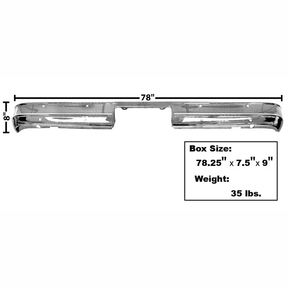 1973-1980 Chevy Pickup Truck Rear Chrome Bumper w/o Pad Holes
