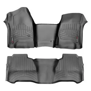 2014-2020 Chevrolet| GMC Silverado| Suburban| Tahoe| Sierra| Yukon| Suburban WeatherTech Front and Rear Floorliners - Over the Hump-Black-445431-445424-WT