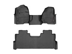 2017-2022 Ford F-250 Super Duty| F-350 Super Duty| F-450 Super Duty WeatherTech Front and Rear Floorliners - Over the Hump-Black-4410321-4410123-WT