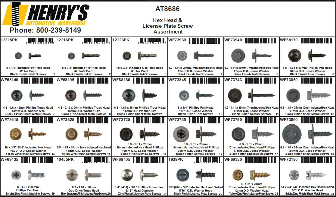 License Plate Screws Assortment Tray - AT8686