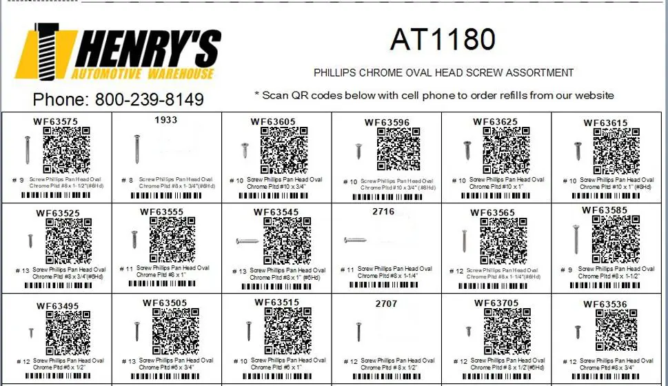 Phillips Chrome Oval Head Screw Assortment-AT1180
