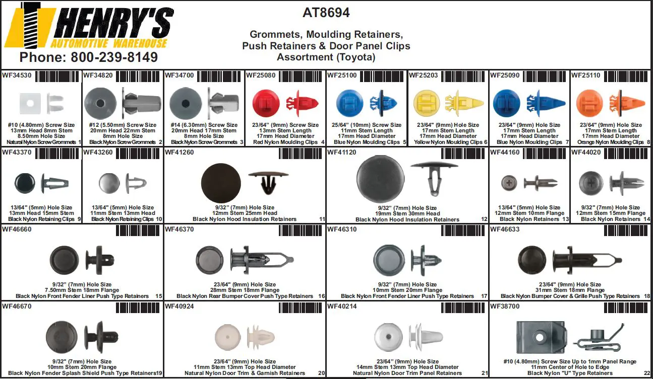 Toyota Grommerts Moulding Door Assortment Tray - AT8694