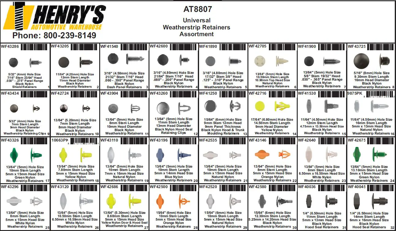 Universal Weatherstrip Retainer Assortment Tray - AT8807