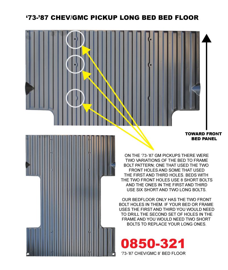 1973-1987 Chevy/GMC Pickup 8' Bed Floor Assembly With Braces (LWB)-0850-321-NOTE
