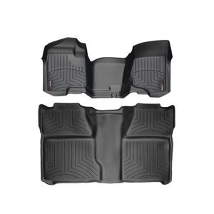 2007-2014 Chevrolet| GMC Silverado 1500| Silverado 2500 HD| Silverado 3500 HD| Tahoe| Sierra 1500| Sierra 2500 HD| Sierra 3500 HD WeatherTech Front and Rear Floorliners - Over the Hump-Black-442941-440660-WT