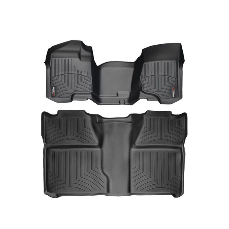 2007-2014 Chevrolet| GMC Silverado 1500| Silverado 2500 HD| Silverado 3500 HD| Tahoe| Sierra 1500| Sierra 2500 HD| Sierra 3500 HD WeatherTech Front and Rear Floorliners - Over the Hump-Black-442941-440660-WT