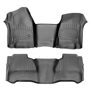 2014-2020 Chevrolet| GMC Silverado| Suburban| Tahoe| Sierra| Yukon| Suburban WeatherTech Front and Rear Floorliners - Over the Hump-Black-445431-445424-WT