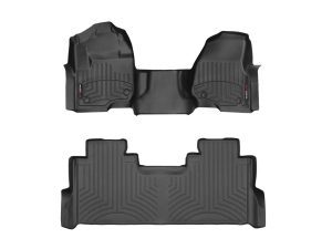 2017-2022 Ford F-250 Super Duty| F-350 Super Duty| F-450 Super Duty WeatherTech Front and Rear Floorliners - Over the Hump-Black-4410321-4410123-WT