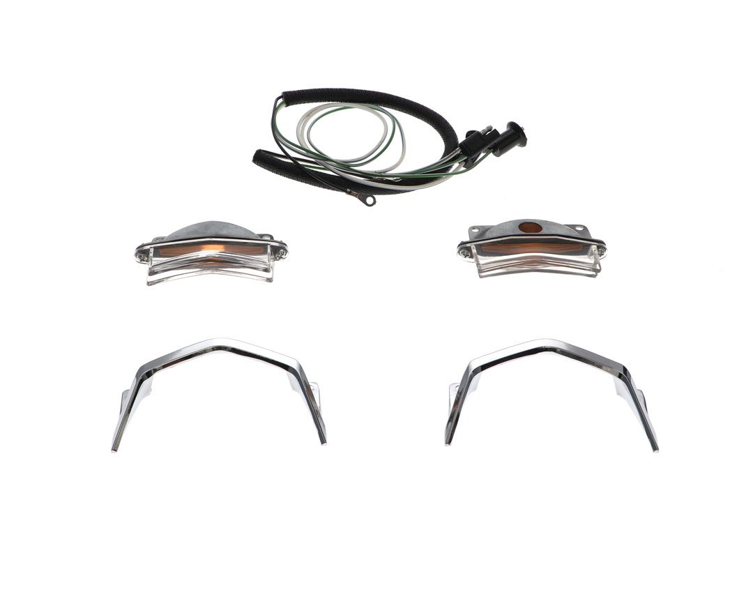 1967 Ford Fairlane Hood Scoop Complete Bezel and Lamp Assemblies w/ Wiring Harness, Pair-AMDE-67PDLFULLSETa