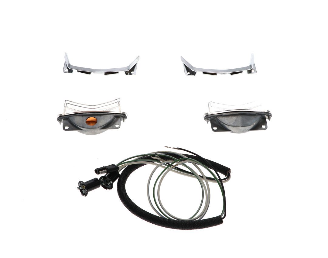 1967 Ford Fairlane Hood Scoop Complete Bezel and Lamp Assemblies w/ Wiring Harness, Pair-AMDE-67PDLFULLSETc