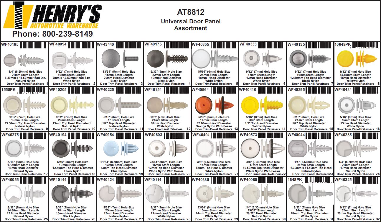 Universal Door Panel Fastener Assortment Tray - AT8812