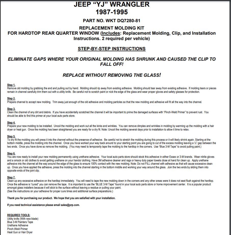 1987-1995 Jeep Wrangler Quarter Window Molding - Image 2